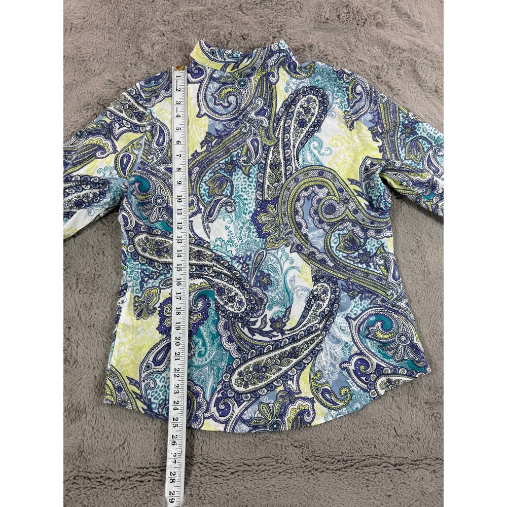 Chico's No Iron Paisley Print Button Front Down Shirt Women Size‎ M Career Chic - Picture 7 of 9